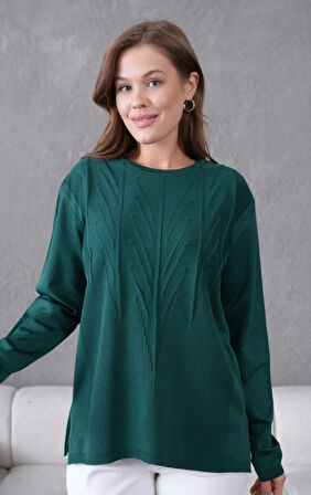 Kadın Minimal Çizgi Kabartmalı Triko Kazak