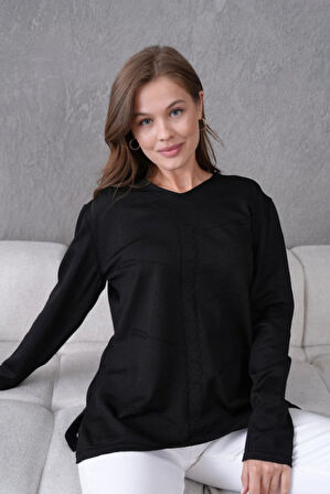 Kadın Anne Esnek Yumuşak Dokulu V Yaka İnce Triko Kazak