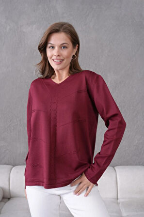 Kadın Anne Esnek Yumuşak Dokulu V Yaka İnce Triko Kazak