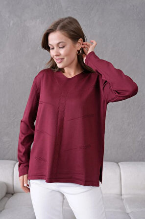 Kadın Anne Esnek Yumuşak Dokulu V Yaka İnce Triko Kazak