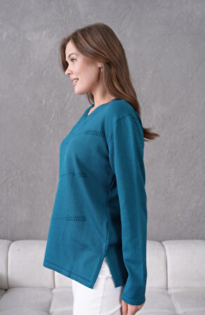 Kadın Anne Esnek Yumuşak Dokulu V Yaka İnce Triko Kazak