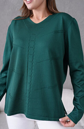 Kadın Anne Esnek Yumuşak Dokulu V Yaka İnce Triko Kazak