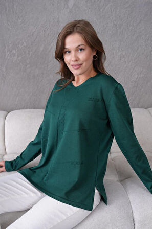 Kadın Anne Esnek Yumuşak Dokulu V Yaka İnce Triko Kazak