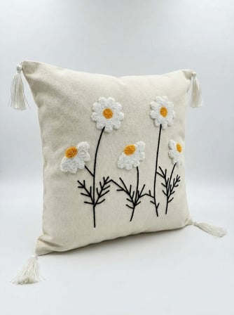 2 Adet 40x40 cm Punch Papatya Desenli Gizli Fermuarlı Kırlent Kılıfı Dekoratif Yastık Kılıfı Salon Oturma Odası Kırlent Seti