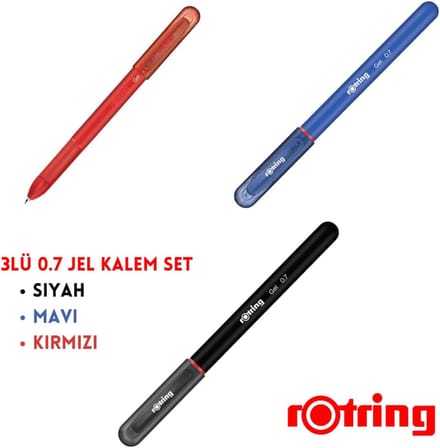 Jel Kalem 0.7 mm, 3 Renk Set, Siyah Mavi Kırmızı