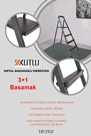  Kutlu Dayanıklı 3+1 Metal Basamaklı Merdiven