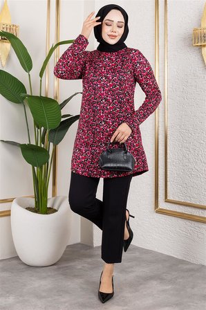 Modi Desenli Tesettür Tunik BORDO