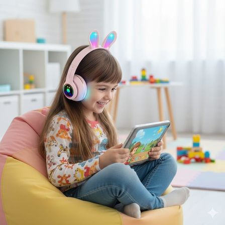Tavşan Kulaklı Bluetooth Kulaklık, Renkli LED Işıklı, 5.0 Versiyon, Ayarlanabilir Büyüklük, Hafıza Kart Girişli, 40mm Kulaklık, 6 Saat Kullanım Süresi, BASS TİZ MÜTHİŞ SES (TOZ PEMBE)
