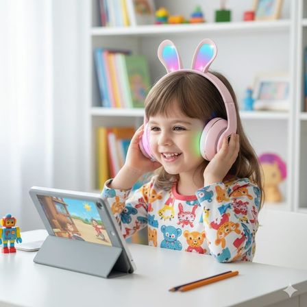 Tavşan Kulaklı Bluetooth Kulaklık, Renkli LED Işıklı, 5.0 Versiyon, Ayarlanabilir Büyüklük, Hafıza Kart Girişli, 40mm Kulaklık, 6 Saat Kullanım Süresi, BASS TİZ MÜTHİŞ SES (TOZ PEMBE)