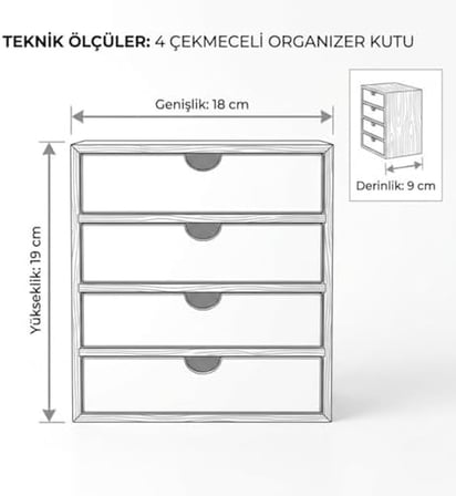 Bambu Çerçeveli 4 Çekmeceli Masaüstü Organizer, Beyaz, Makyaj ve Ofis Malzemeleri için