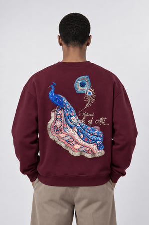 Erkek Natural Patch Detaylı Oversize Sweatshirt Bordo