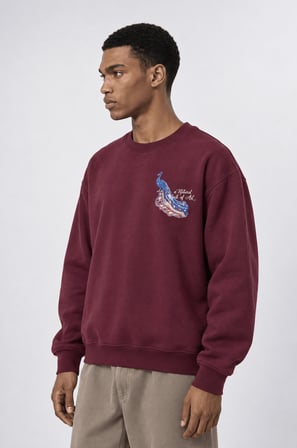 Erkek Natural Patch Detaylı Oversize Sweatshirt Bordo