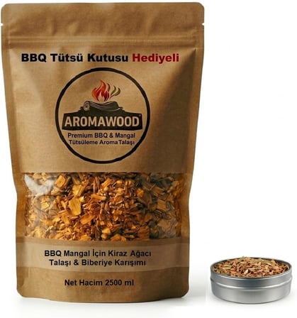 Napolyon Kiraz Ağacı ve Biberiye Karışımı Tütsüleme Tütsü Talaşı, Mangal ve BBQ için, 650 gram 2500 ml. Tütsüleme Kutusu Hediyeli