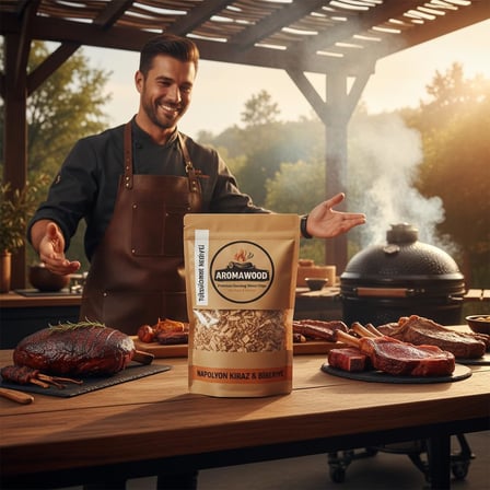 Napolyon Kiraz Ağacı ve Biberiye Karışımı Tütsüleme Tütsü Talaşı, Mangal ve BBQ için, 650 gram 2500 ml. Tütsüleme Kutusu Hediyeli
