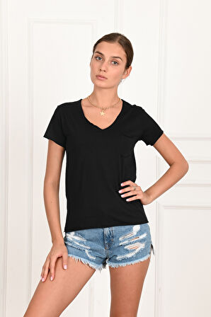 Kadın Basic Cepli Tshirt 8328