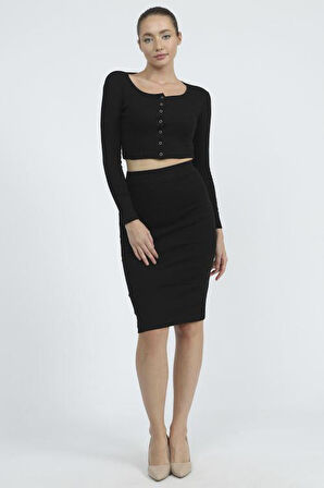 Kaşkorse Düğme Detaylı İkili Etek Takım 8422