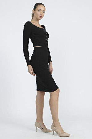 Kaşkorse Düğme Detaylı İkili Etek Takım 8422