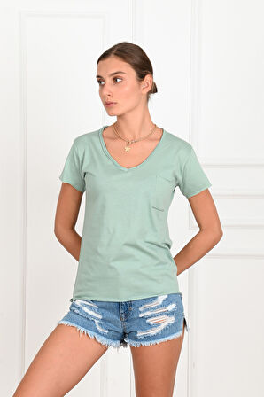 Kadın Basic Cepli Tshirt 8328