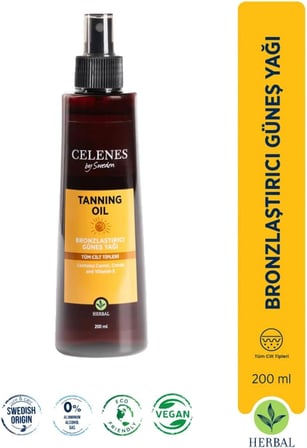 Celenes By Sweden Herbal Bronzlaştırıcı Güneş Yağı 200 ml, CLN4965