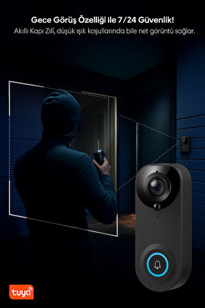 1080P HD Görüntülü WiFi Kablosuz Gece Görüş Su Geçirmeyen Akıllı Ev Kapı Zili