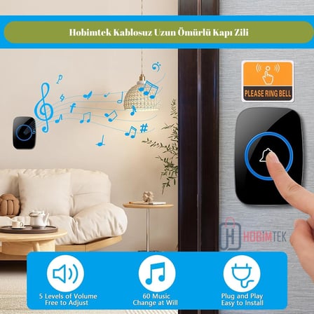 Ht-28 Kablosuz Kapı Zili Uzaktan Kumandalı 300 Metre Yüksek Sesli 110dB LED Işıklı Tak Çalıştır Zil