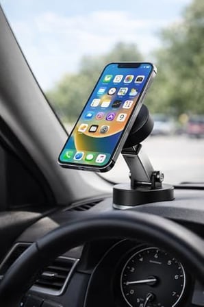 Busstier Vakumlu Kilitli Araç İçi Telefon Tutucu Güçlü Neodimyum Mıknatıslı 360 Derece Çok Açılı Ayarlanabilir Katlanabilir Tasarım Torpido Cam Konsol Masaüstü Tekrar Takılabilir Vakum