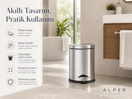 Krom 5 Lt Micro Pedallı Çöp Kovası