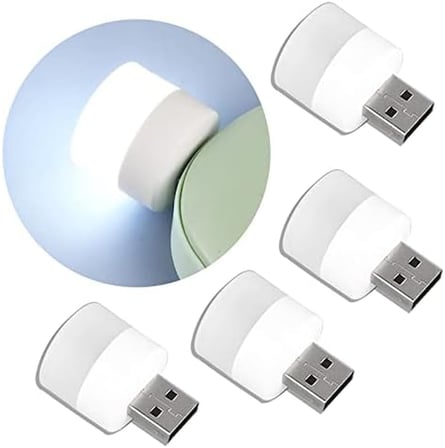 Linwnil Gece USB Işıkları, Mini LED Ampul, Takılabilir, Sıcak Beyaz, Kompakt, Yatak Odası, Banyo, Çocuk Odası, Koridor, Mutfak Araba için USB Atmosfer Işığı (4 Beyaz Işık)