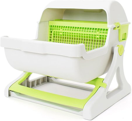 Büyük Kedi Kumu Kutusu Yarı Kapalı Yarı Otomatik Temizlemesi Kolay Dökülmez Devrilme Kovası Filtre Net Kedi Tuvaleti-50CMX50CMX46CM(Renk:Bej) (Yeşil)