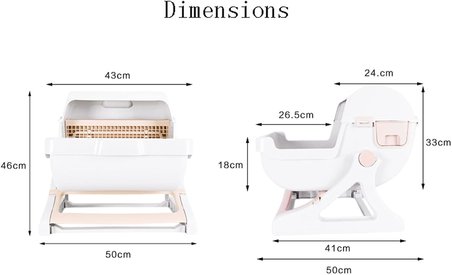 Büyük Kedi Kumu Kutusu Yarı Kapalı Yarı Otomatik Temizlemesi Kolay Dökülmez Devrilme Kovası Filtre Net Kedi Tuvaleti-50CMX50CMX46CM(Renk:Bej) (Yeşil)