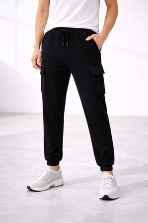 Modi Green Erkek Jogger Eşofman Altı Regular Fit , Kargo Cepli, Lastikli Paça, Günlük Spor Pantolon - Siyah