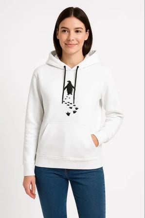 Modi Green Nihilist Penguen Temalı Oversize Kapüşonlu Sweatshirt - Beyaz
