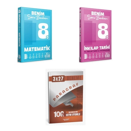 2027 Benim Hocam 8. Sınıf Soru Bankam Matematik + İnkılap Tarihi ve Atatürkçülük T C Soru + Ankapade 3'lü Set