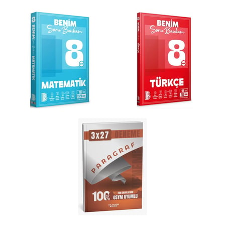 2027 Benim Hocam 8. Sınıf Soru Bankam Matematik + Türkçe Soru + anla kazan paragraf deneme 3'lü Set
