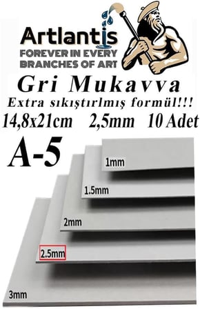 A5 Mukavva Gri 2.5 mm 10 Adet 1 Paket 14,8x21 cm A-5 Mukavva 2,5 mm Kalınlığında A-5 Mukavva
