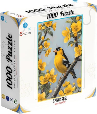 1000 Parça Puzzle, Sarı Çiçekler ve Kuş Temalı