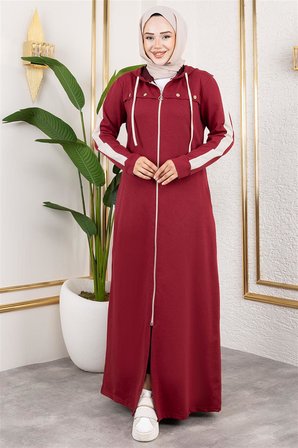 Modi Kuş Gözü Şerit Detay Spor Ferace BORDO