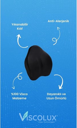 Ortopedik Lüks Bel Destek Yastığı - Premium Visco Bel Destek Minderi Mavi 54x42x9