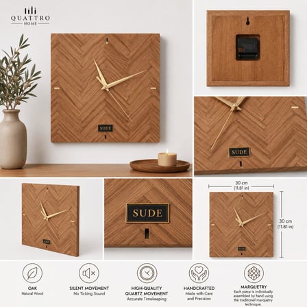 Sude Collection – Doğal Meşe Ahşap Kaplama Duvar Saati