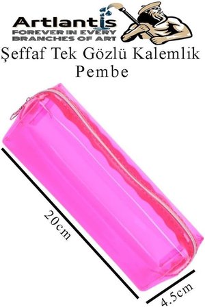 Şeffaf Kalemlik 1 Adet Tek Gözlü Transparan Kalem Kutusu Fosforlu Renkli Silikon Tek Bölmeli Makyaj Kozmetik Çantası Pembe