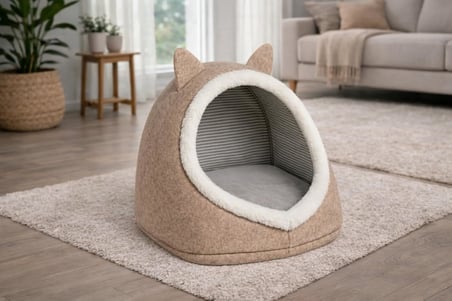 Gobypet Alas Gri Keçe Kedi ve Köpek Evi Yatağı – Kapalı Tasarım, Sıcak ve Yumuşak Pet Yuvası, Kaymaz Paspas Set