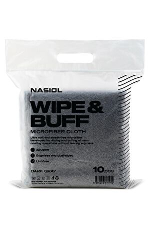 Nasiol Wipe&Buff Mikrofiber Bez 10 Adet Koyu Gri