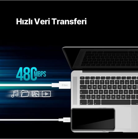 USB-C - USB-C 300cm 60W PD/QC Hızlı Şarj/Data Kablosu Beyaz