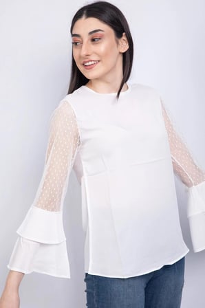 Bisiklet Yaka Bluz Ekru - P-018626