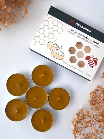(6 Adet) Tealight Mum Doğal Petek Balmumu mum Standart Boy