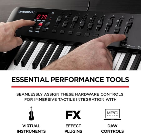 Oxygen 61 V - 61 Tuşlu USB MIDI Klavye Controller, Ritim Pedleri, Akıllı Akor ve Ölçek Modları, Arpejleyici ve Yazılım Paketi Dahil