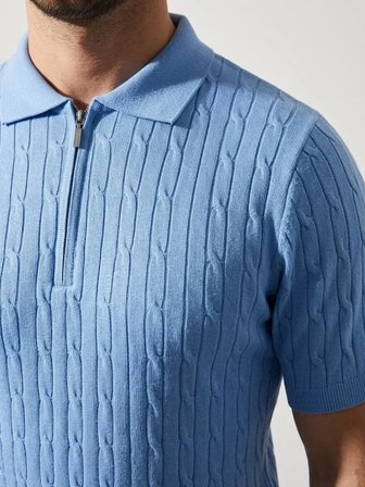 Modi Green Erkek Yazlık Triko Saç Örgü Tişört Kısa Kol Polo Yaka Fermuarlı T-Shirt - Bebe Mavisi