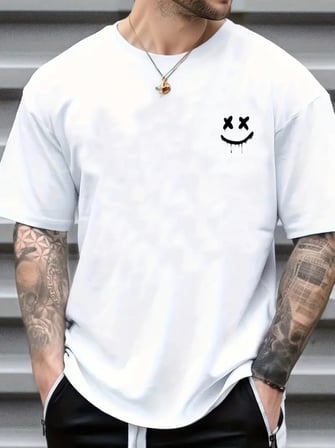 Erkek Kısa Kollu Bisiklet Yaka Baskılı Süprem Tişört - Beyaz / 2XL-3XL