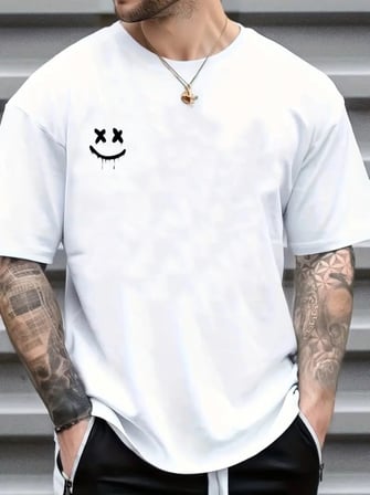Erkek Kısa Kollu Bisiklet Yaka Baskılı Süprem Tişört - Beyaz / 2XL-3XL
