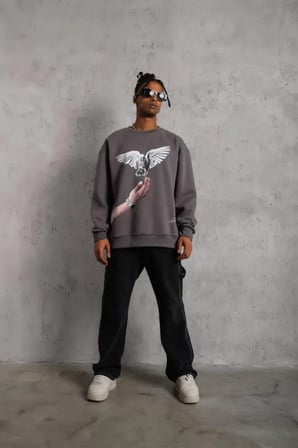 Modi Green Erkek Güvercin Baskılı Sweatshirt - Gri